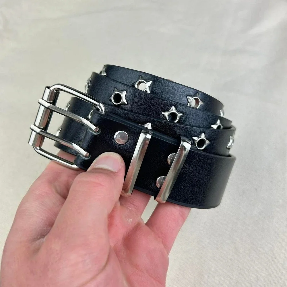 Vintage Y2K black and silver studded punk cyber grunge belt